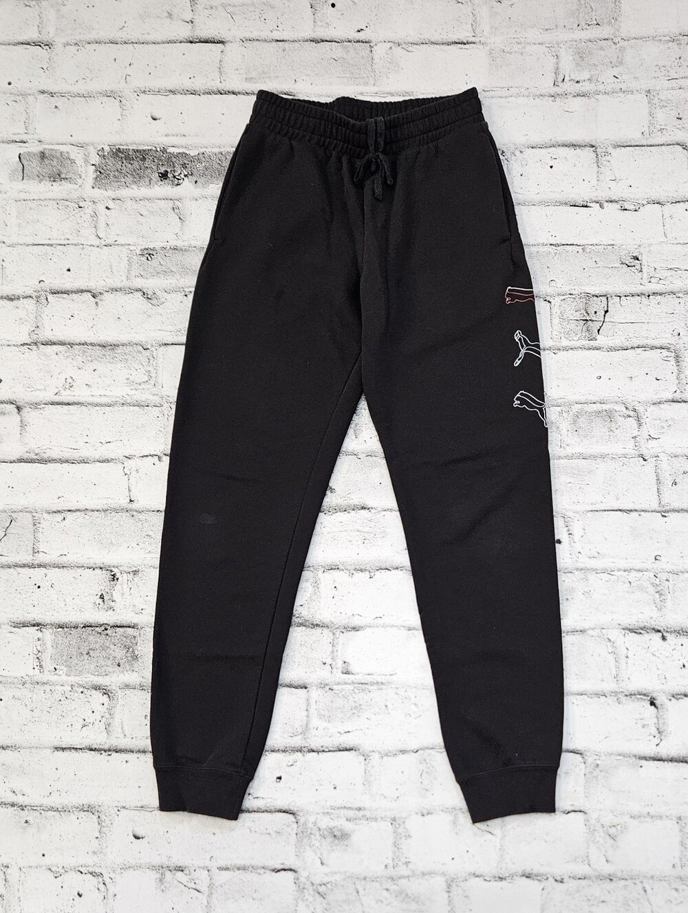 Puma Womens Jogger Sweatpants Small Black Multicolor Logo Athletic